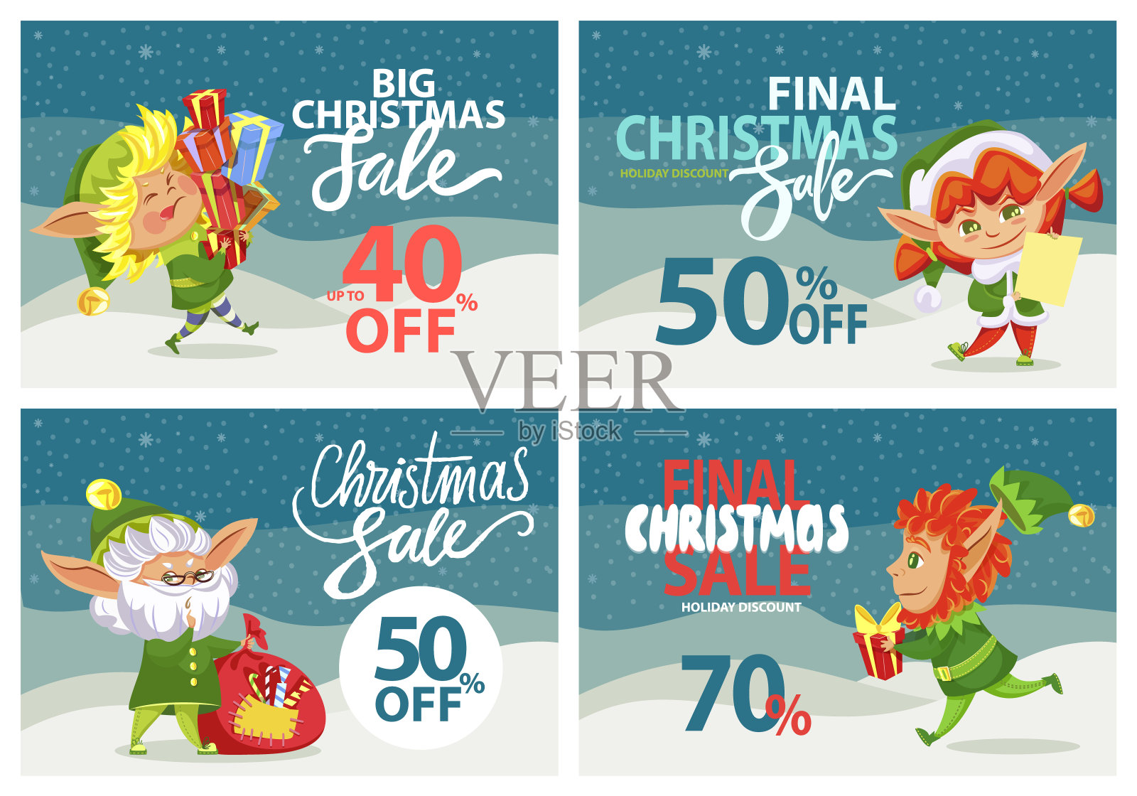 圣诞节和新年大减价和折扣设计元素图片