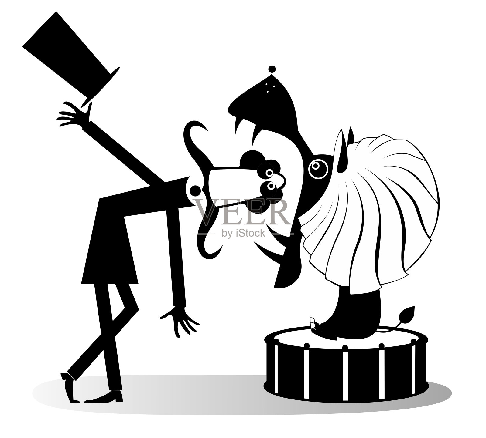 马戏团，致命的把戏，驯兽师和狮子插图插画图片素材