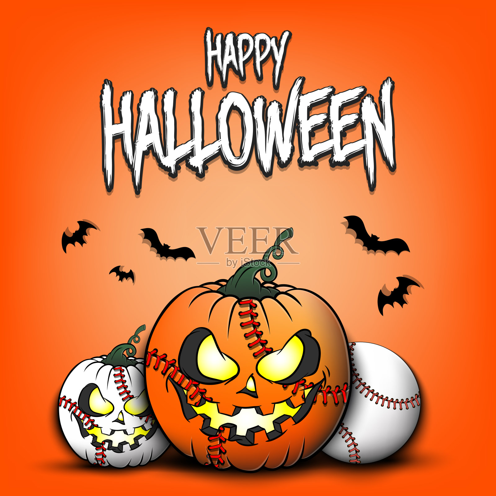 万圣节快乐。棒球球南瓜设计模板素材