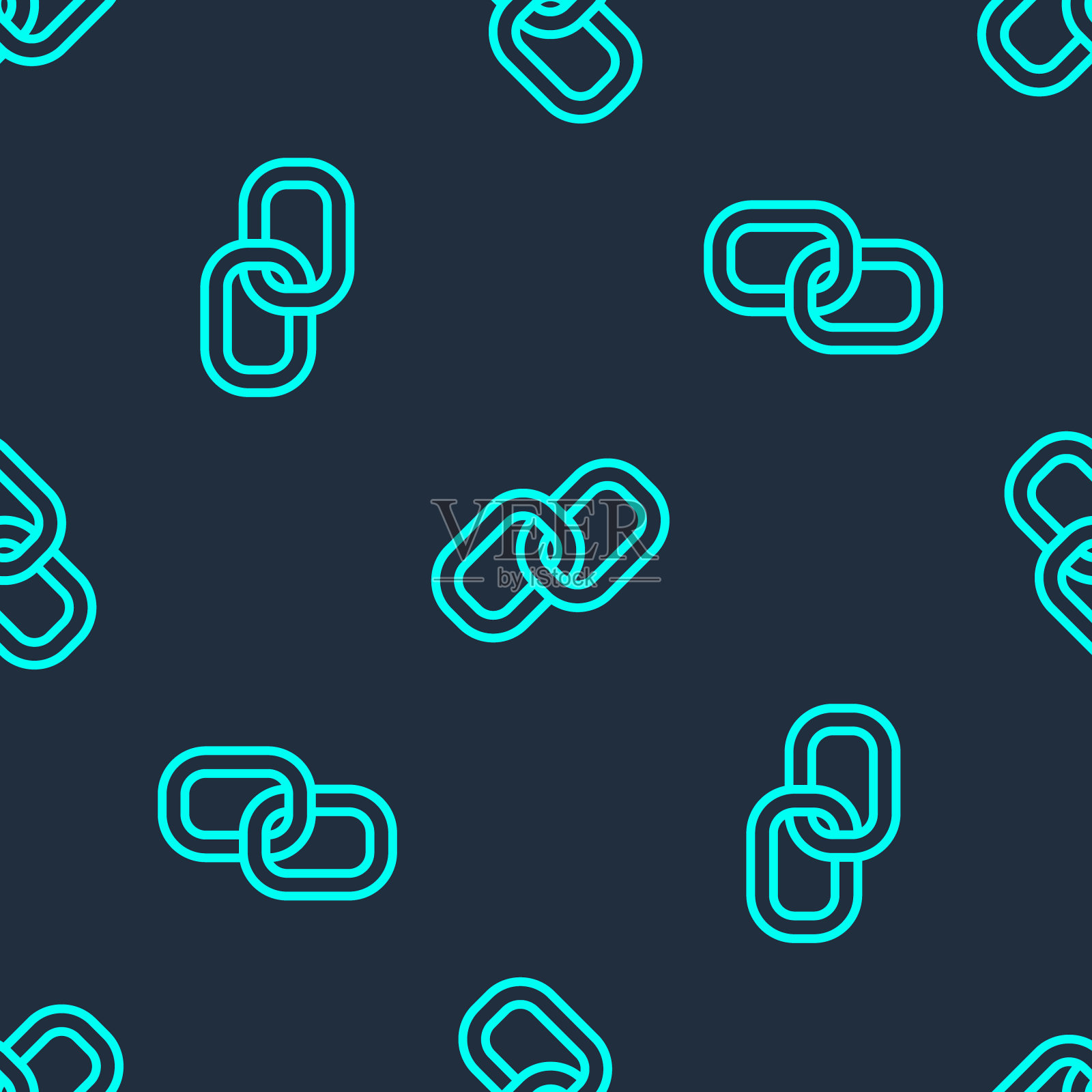 绿色线链链接图标隔离无缝模式上的蓝色背景。单一的链接。超链接链的象征。向量插画图片素材