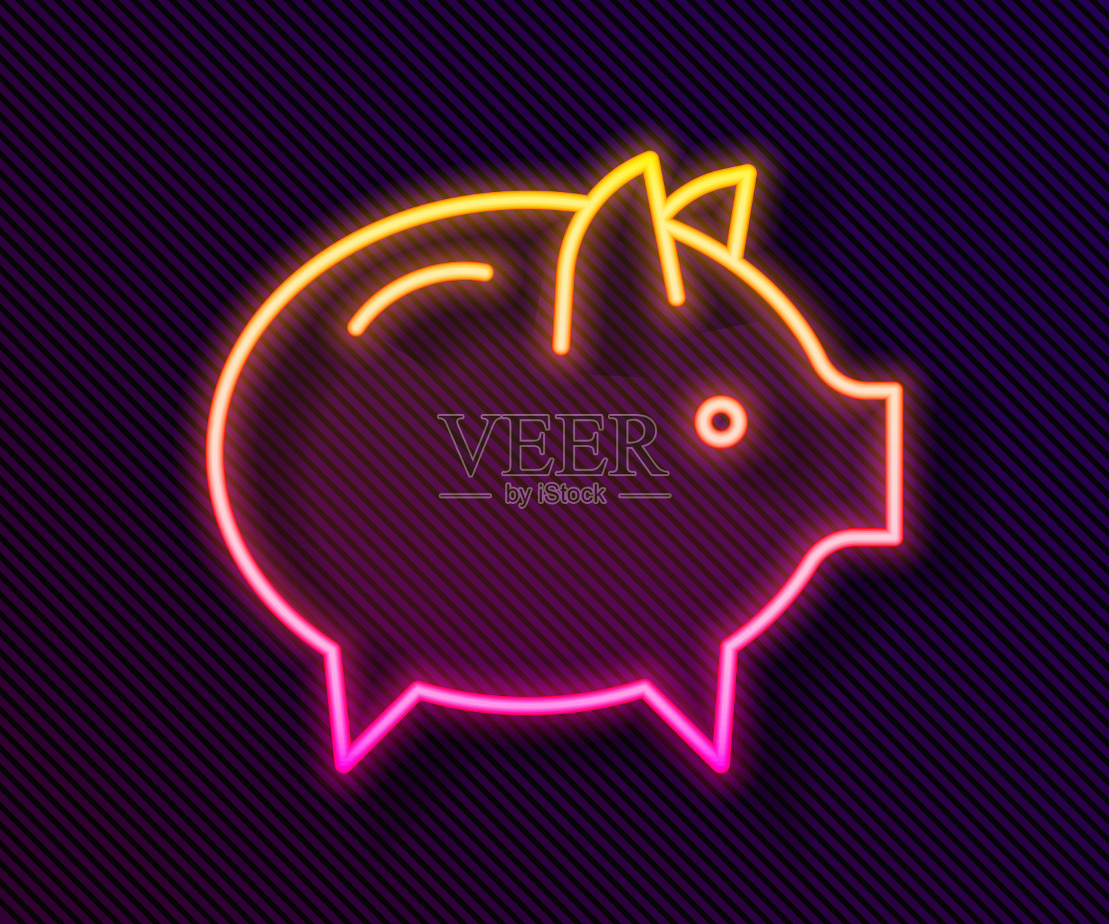 发光的霓虹线储蓄罐图标孤立在黑色的背景。图标储蓄或积累金钱，投资。向量插画图片素材