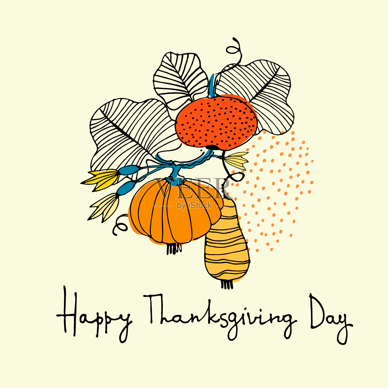 感恩节贺卡。手绘矢量图，手工刻字插画图片素材
