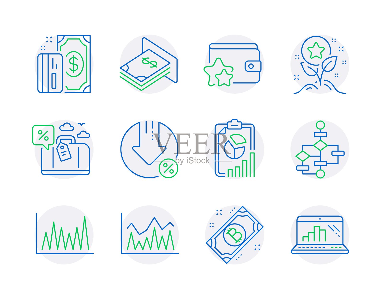 金融的图标集。包括比特币图标，忠诚计划，忠诚积分标志。向量图标素材