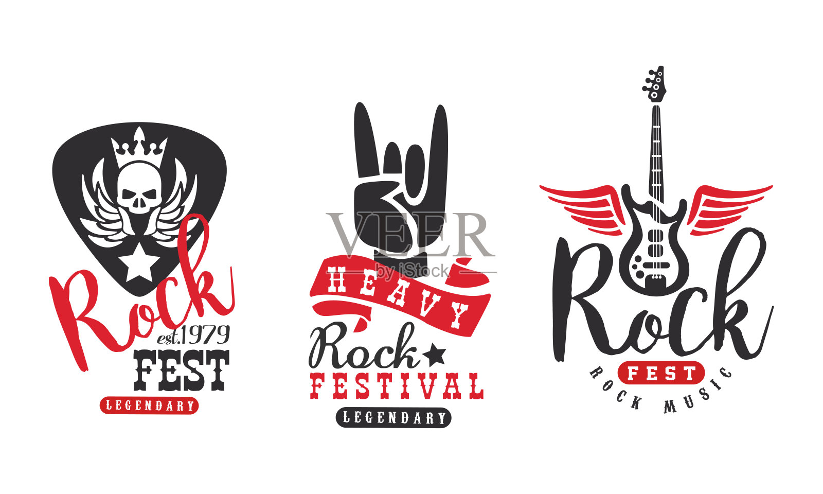 传奇摇滚节标志模板集，重摇滚节标签矢量插图插画图片素材