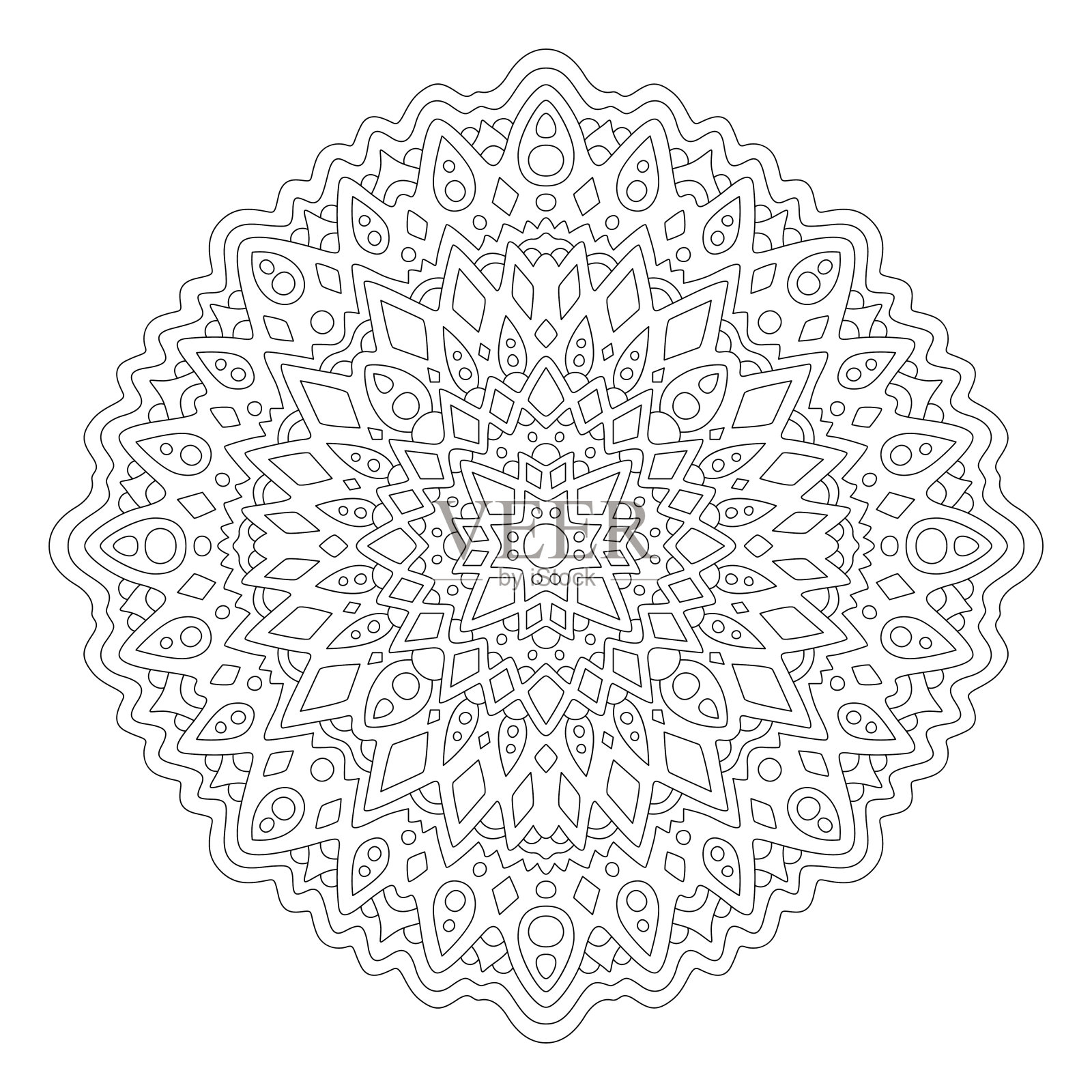 用圆形图案涂色书页的线条艺术插画图片素材