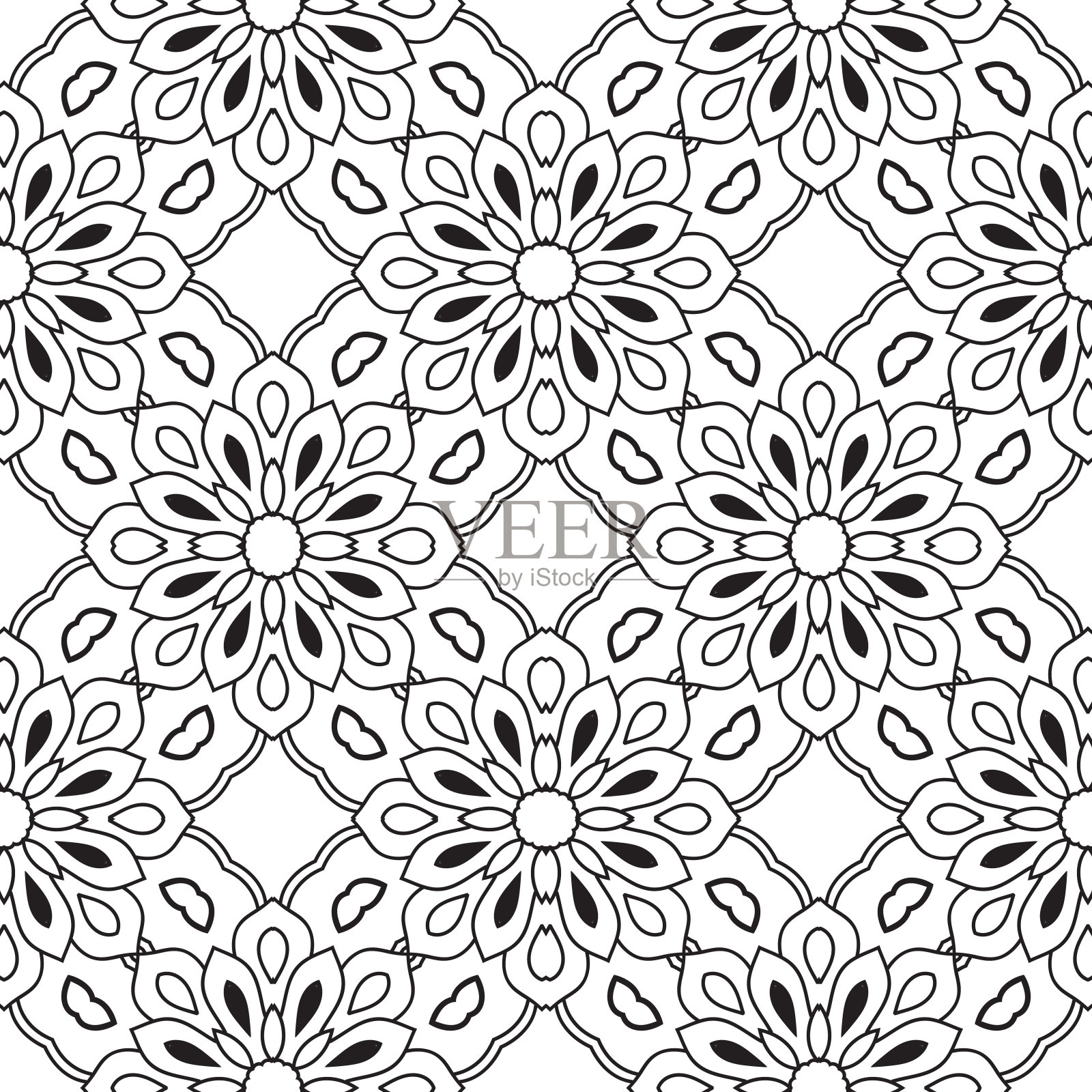 幻想无缝图案与装饰曼陀罗。插画图片素材