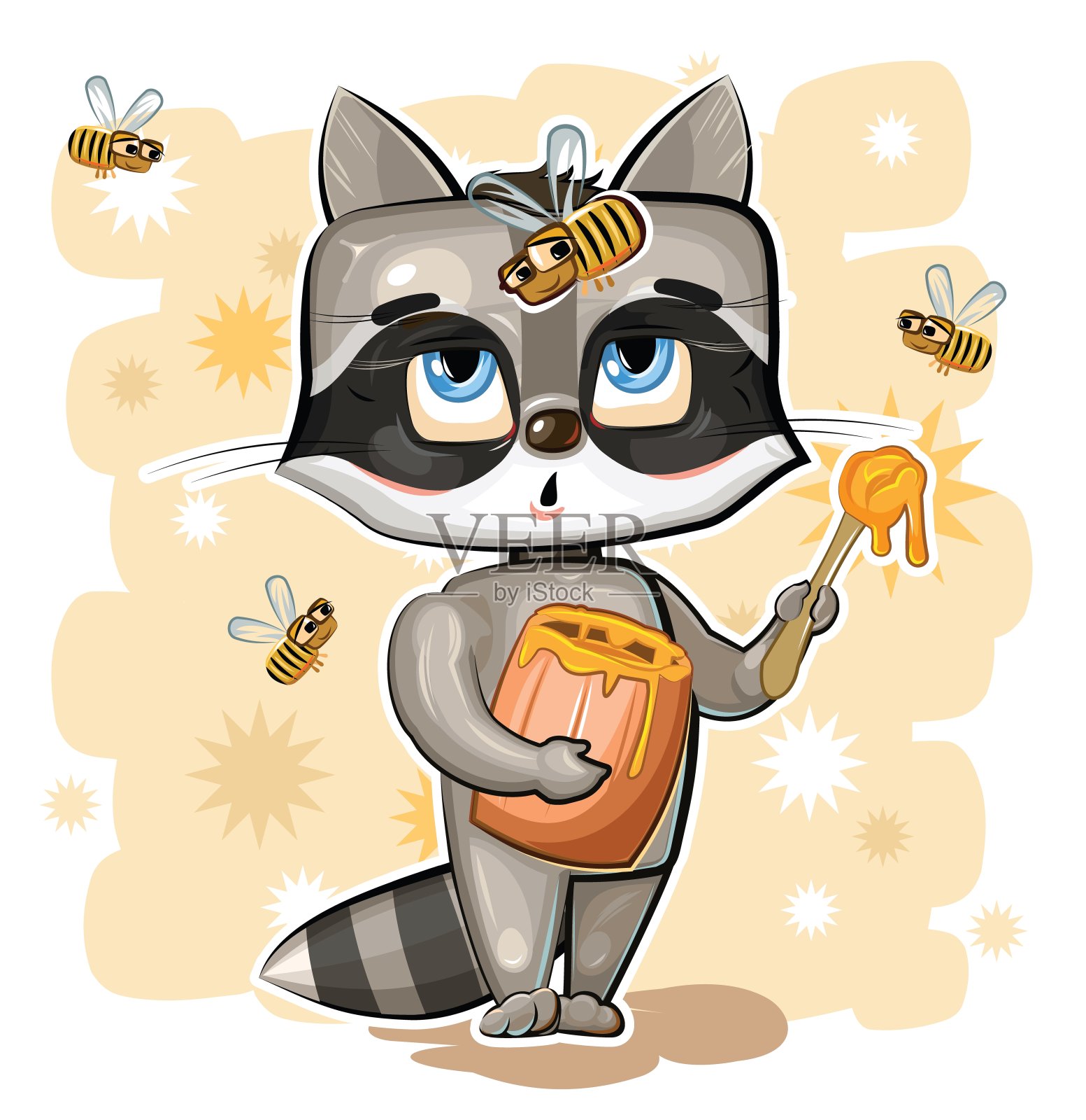 浣熊。卡通风格。年轻的幼崽。向量。可爱的婴儿。插画图片素材