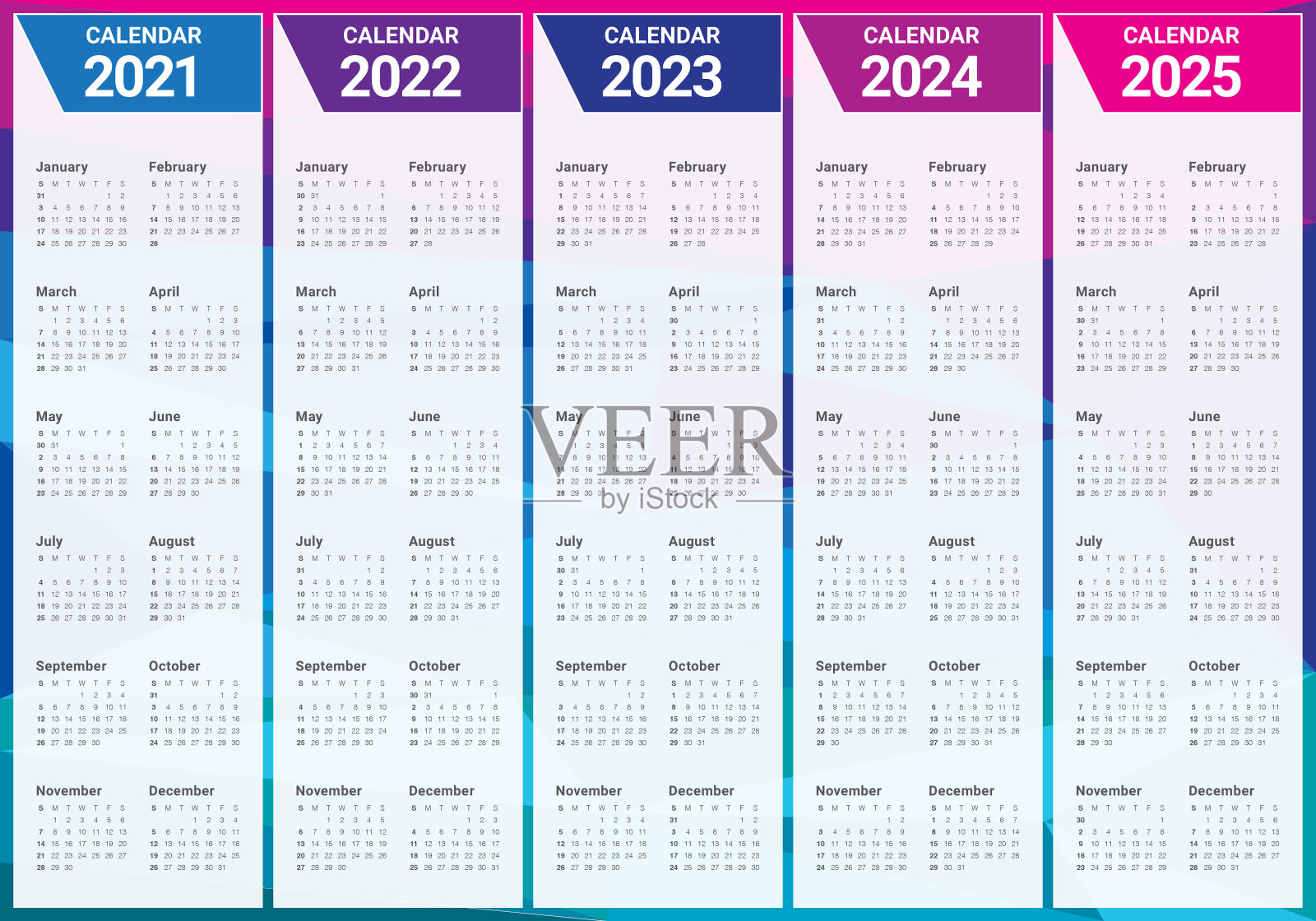 2021年2022年2023年2024年2025年日历矢量设计模板设计模板素材