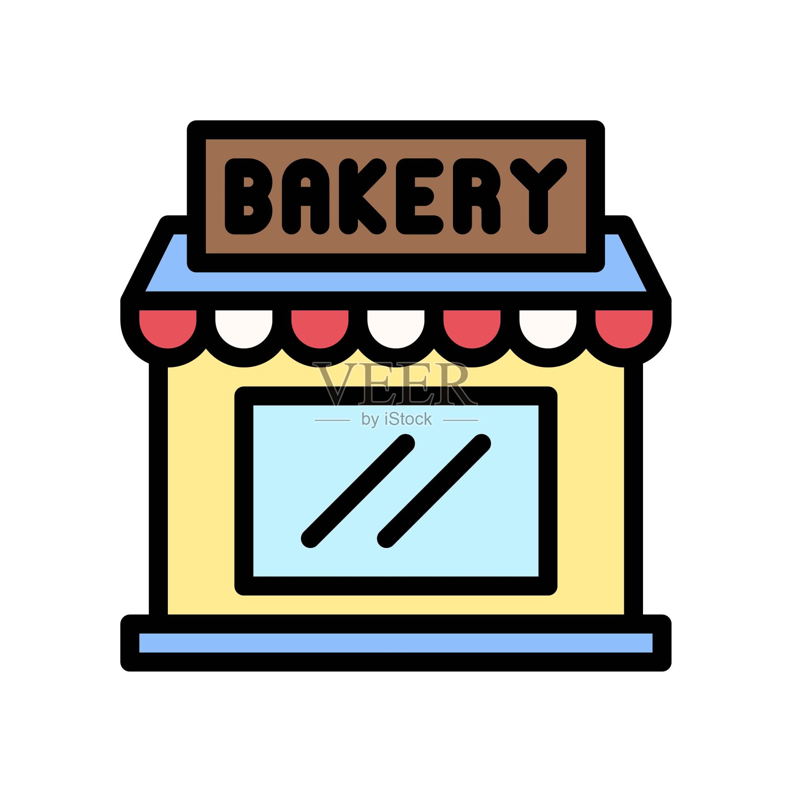 图标相关的面包店或建筑与板向量与可编辑的笔触，插画图片素材