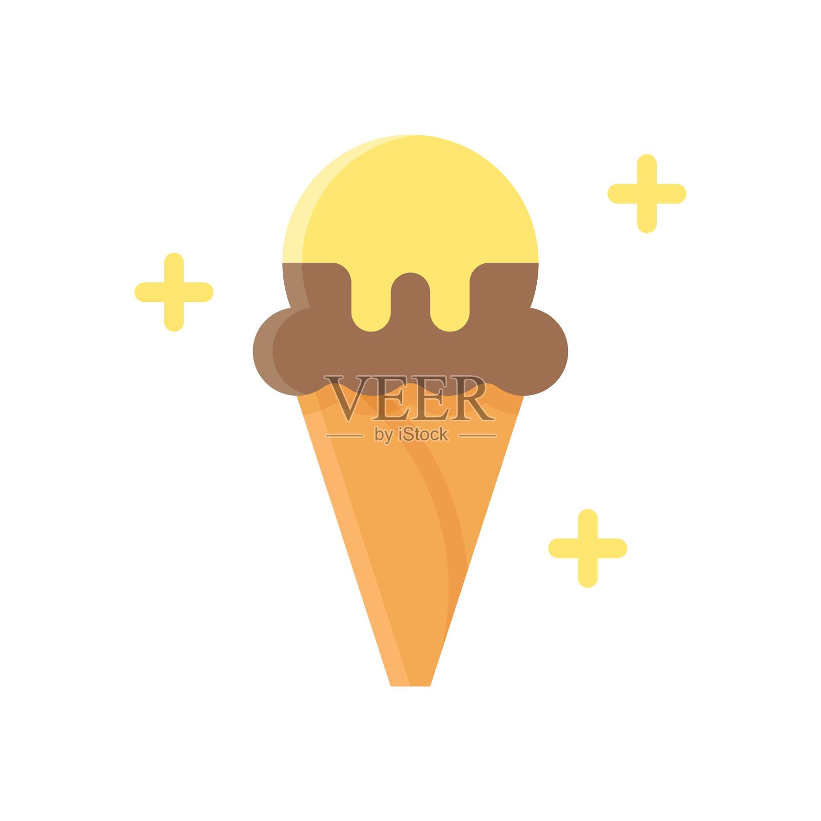 图标相关的圆锥冰淇淋，加号矢量，平展风格，设计元素图片