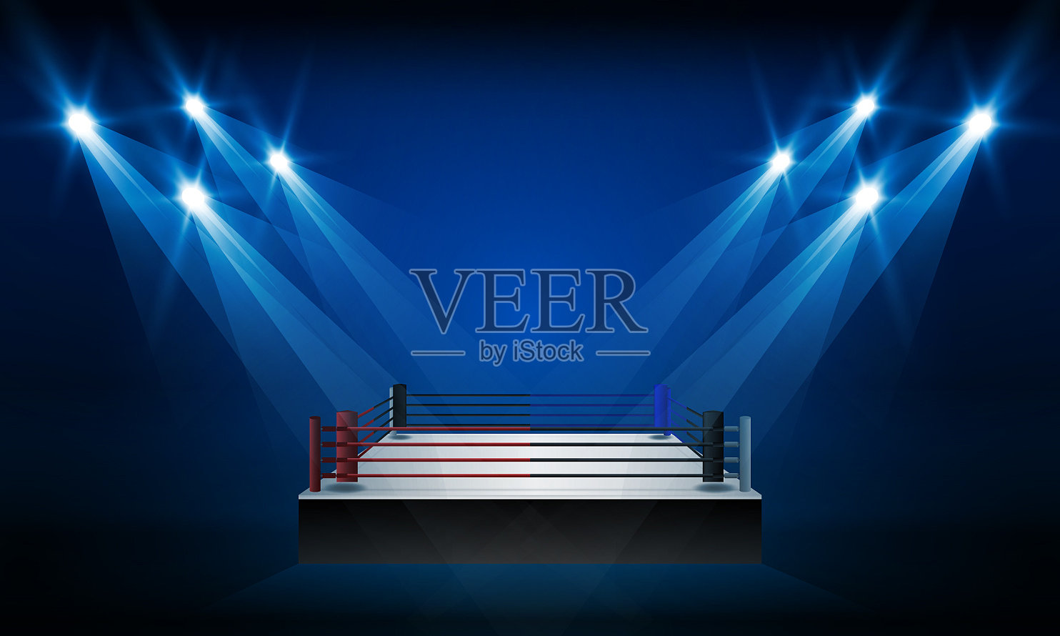 拳击擂台和聚光灯泛光灯设计插画图片素材