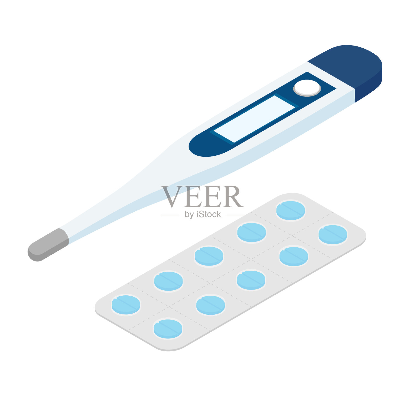 现实的药丸在吸塑包装和数字设计元素图片