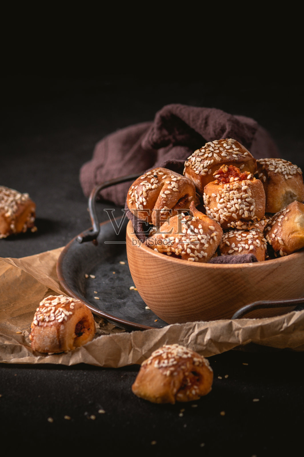 芝麻小肉馅饼照片摄影图片