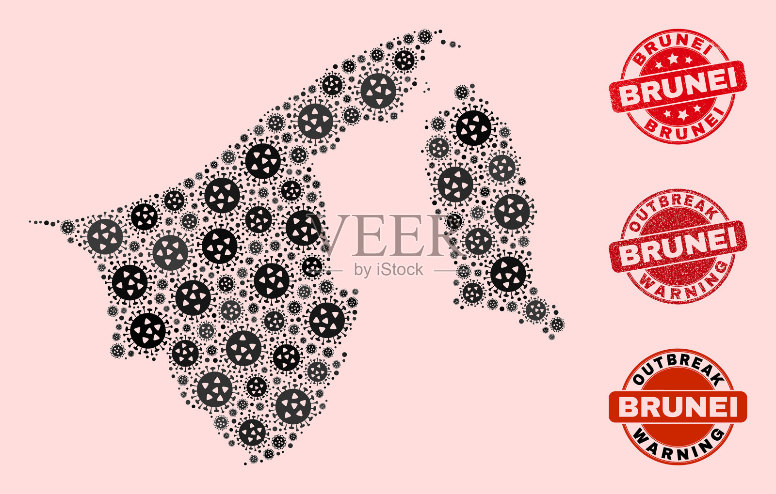 流感病毒拼贴马赛克文莱地图和插画图片素材