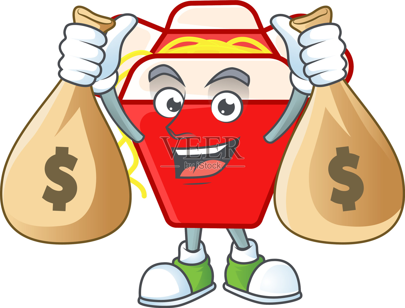 一画富有的中国盒子面条两个钱袋设计元素图片