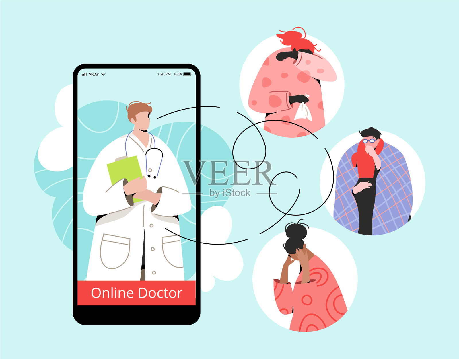 在线医生和患者插画图片素材