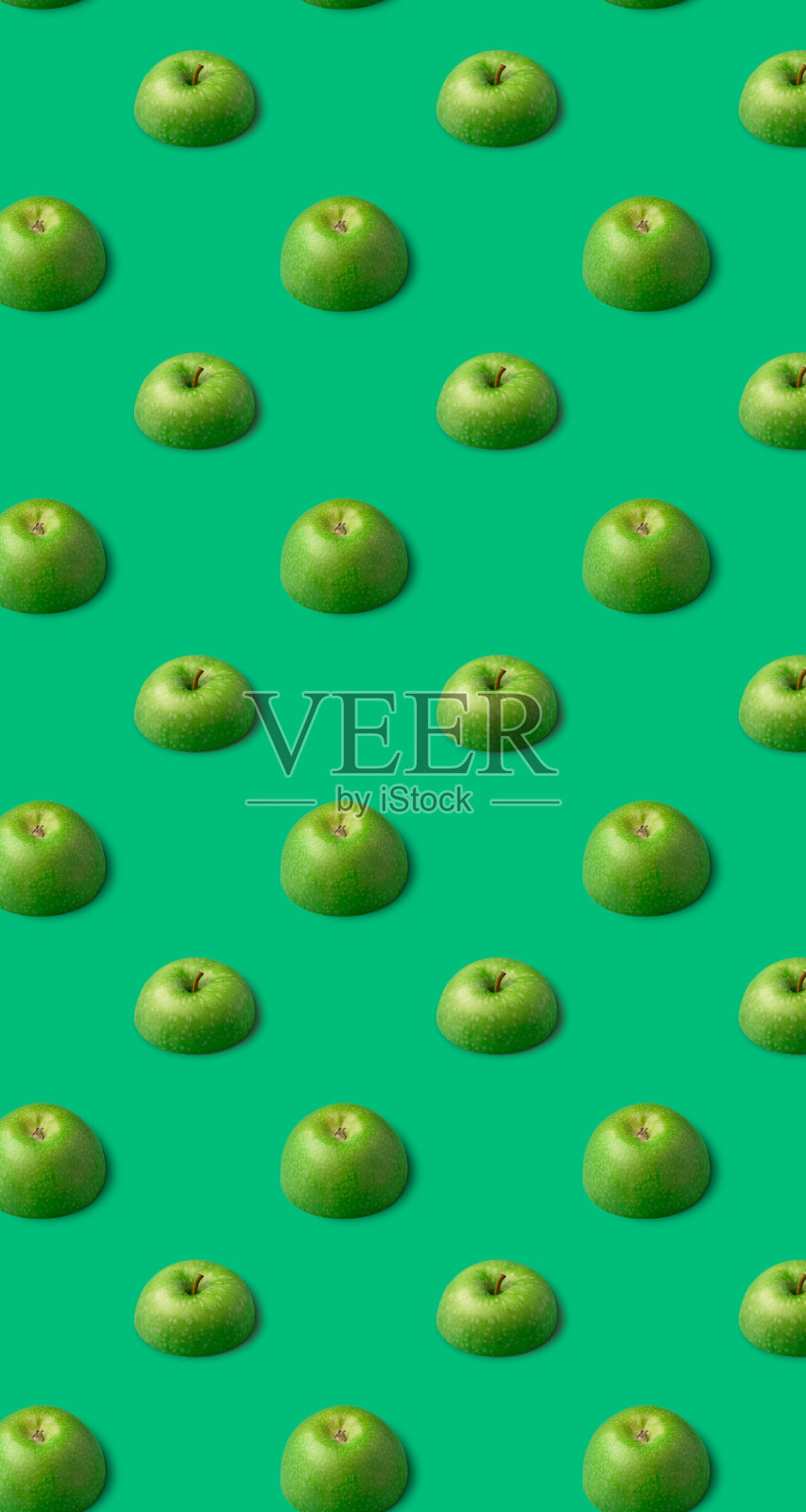 果实无缝图案由成熟的青苹果制成，等距图案照片摄影图片