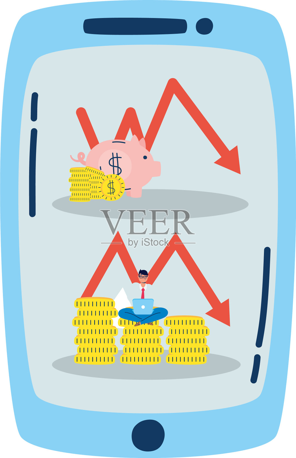 智能手机与箭头统计和商人设计元素图片