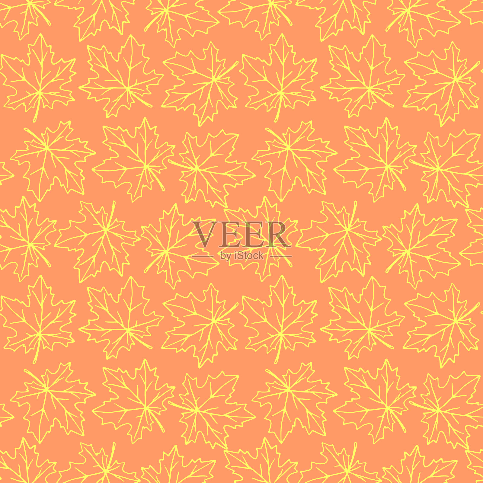 无缝图案的轮廓枫叶孤立。简单的矢量纹理的织物，邀请，家用纺织品。秋天的概念，森林，落叶插画图片素材
