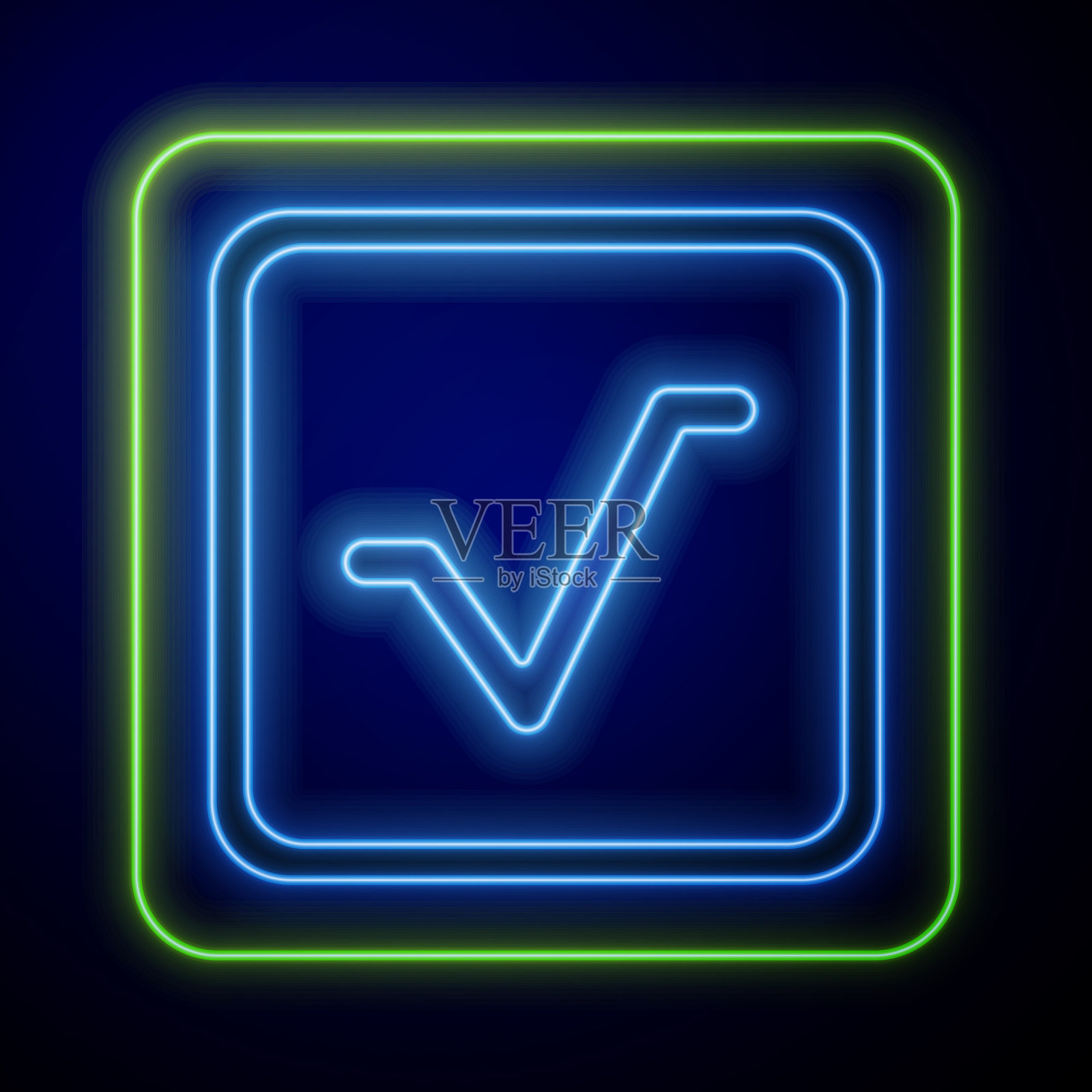 发光霓虹灯的平方根图标孤立在蓝色插画图片素材