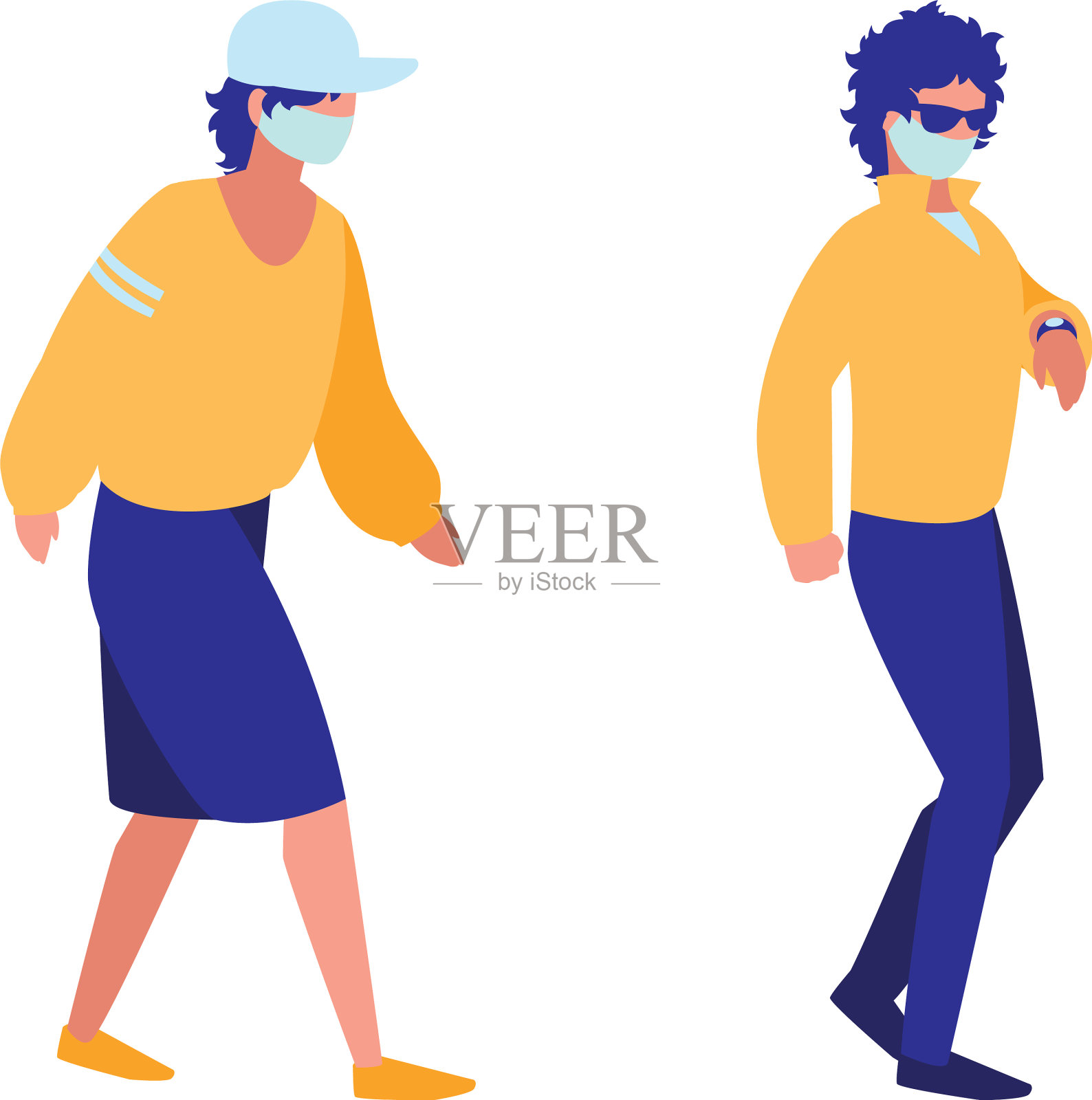 城市里的男人戴着口罩插画图片素材