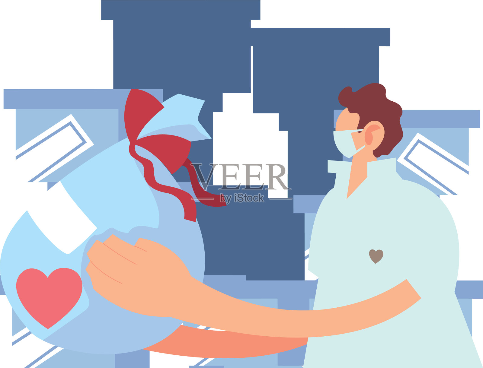 送货员带着脸去顾客那里插画图片素材