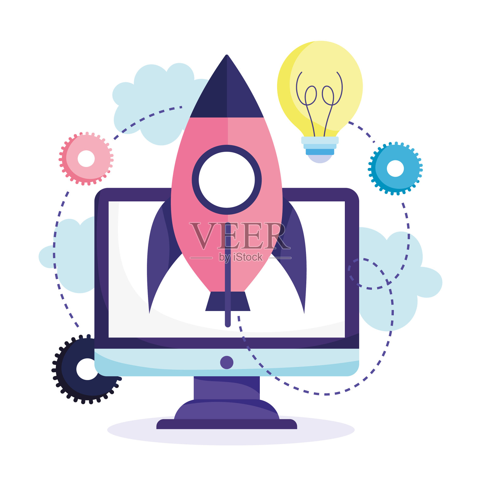 在线教育计算机火箭想法创意设计元素图片