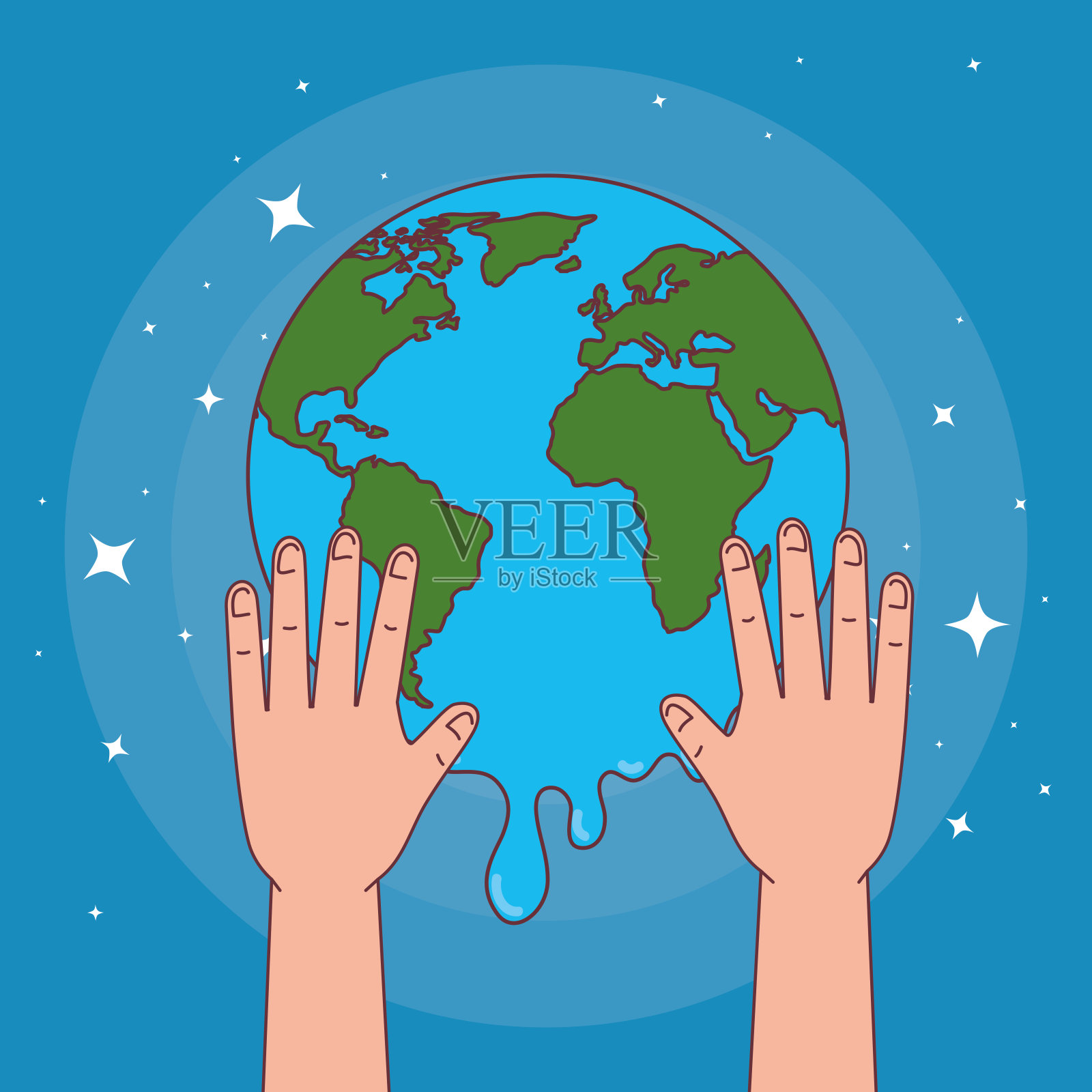 全球洗手日和手与融化的世界矢量设计插画图片素材