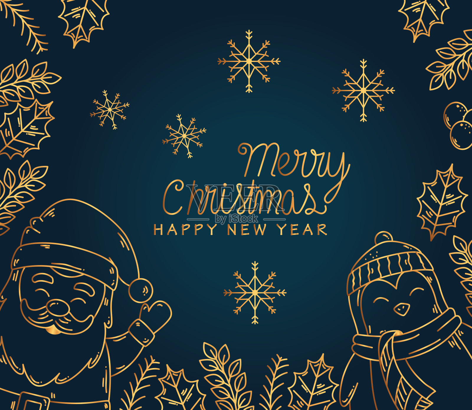 圣诞快乐新年圣诞老人和企鹅矢量设计设计模板素材