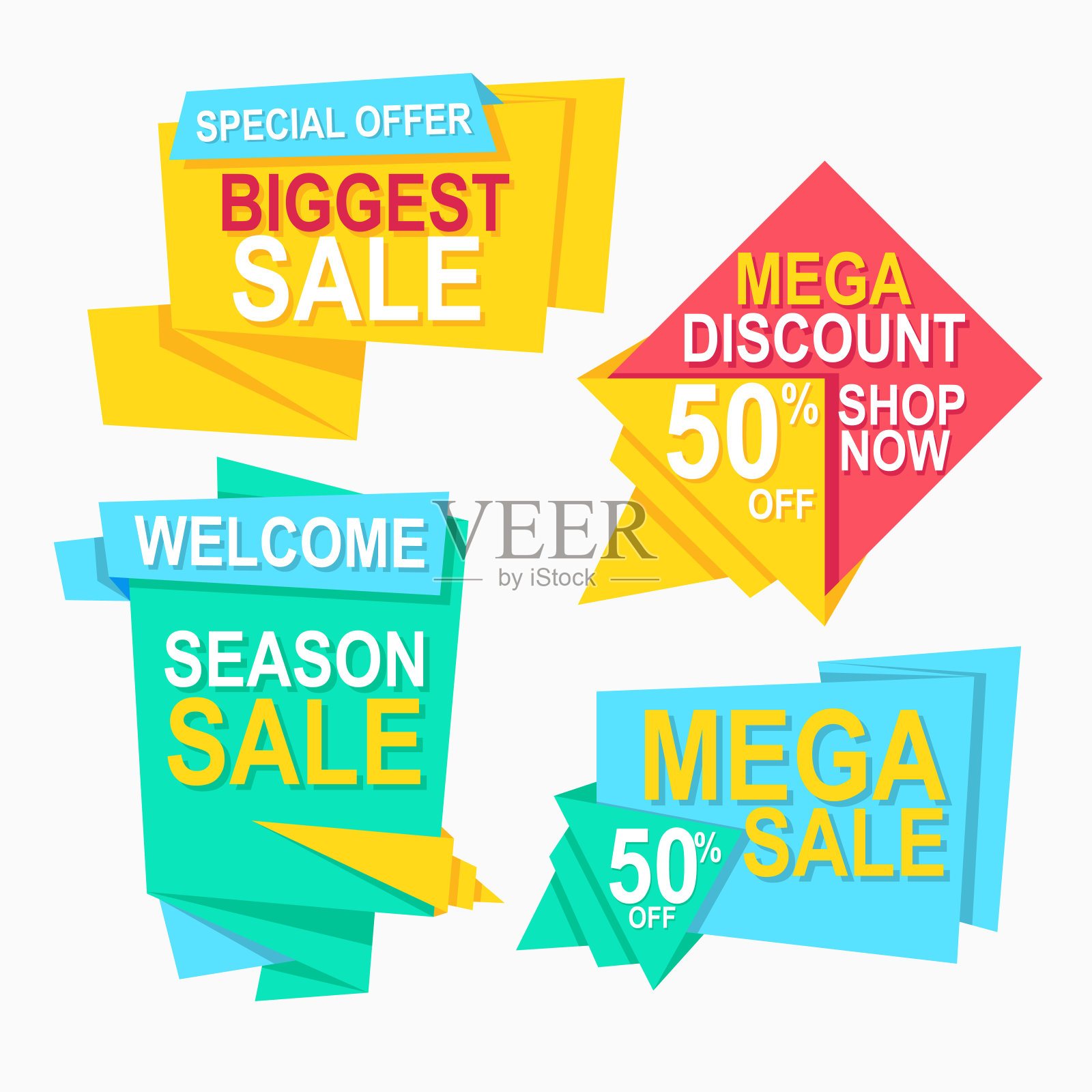 抽象折纸套彩色销售标签与平面标签设计概念的推广和广告设计模板素材