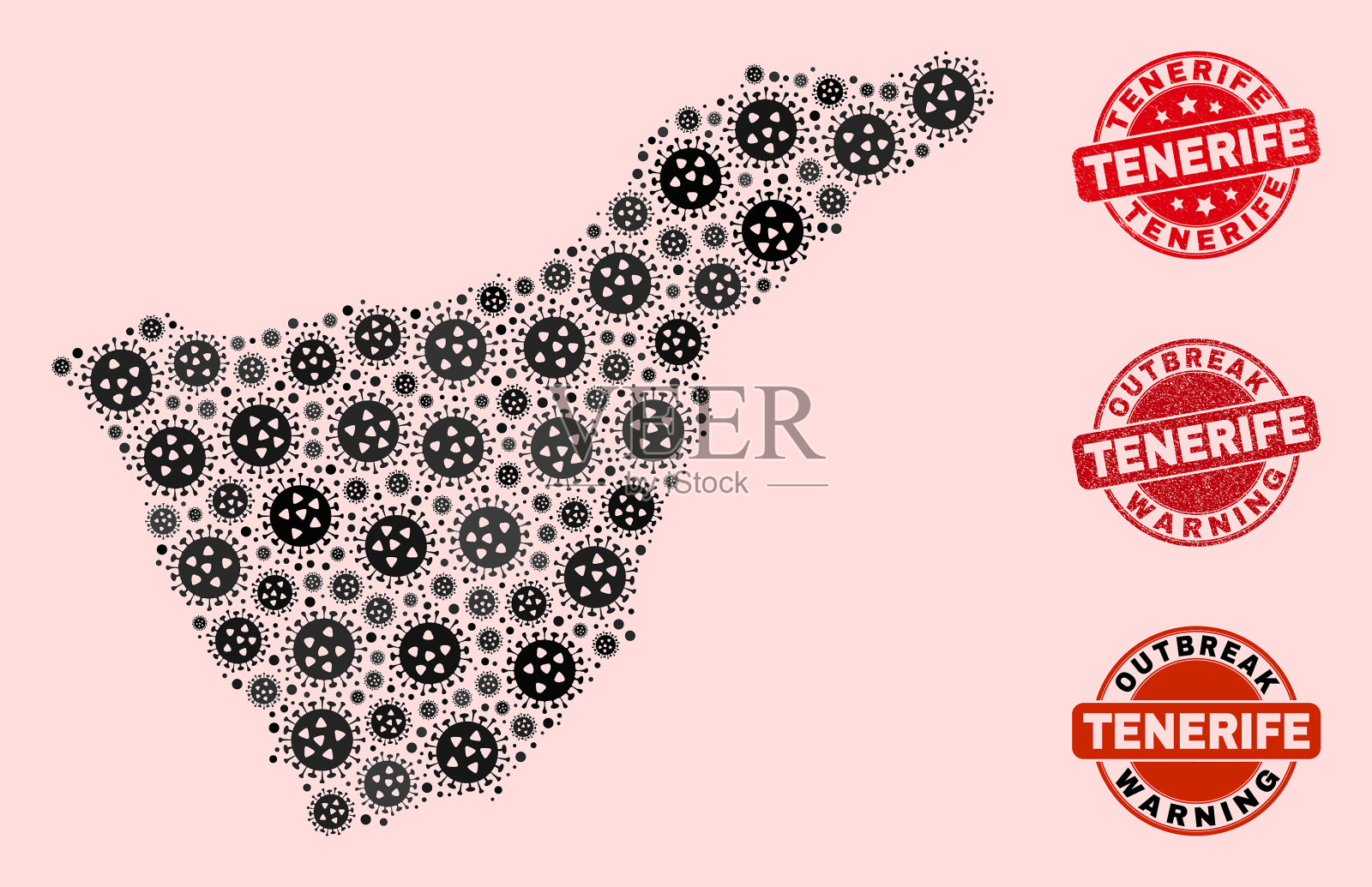 Covid - 19封锁合成马赛克特内里费地图插画图片素材