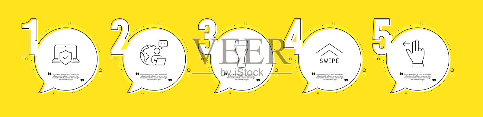 啤酒杯，笔记本电脑保险和向上滑动图标设置。触屏手势信号。向量插画图片素材