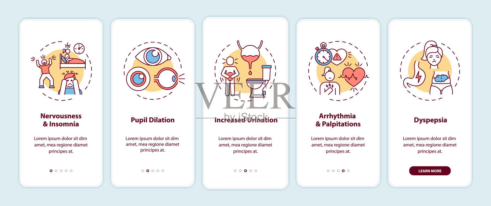 咖啡因过量症状出现在带有概念的手机应用页面上插画图片素材