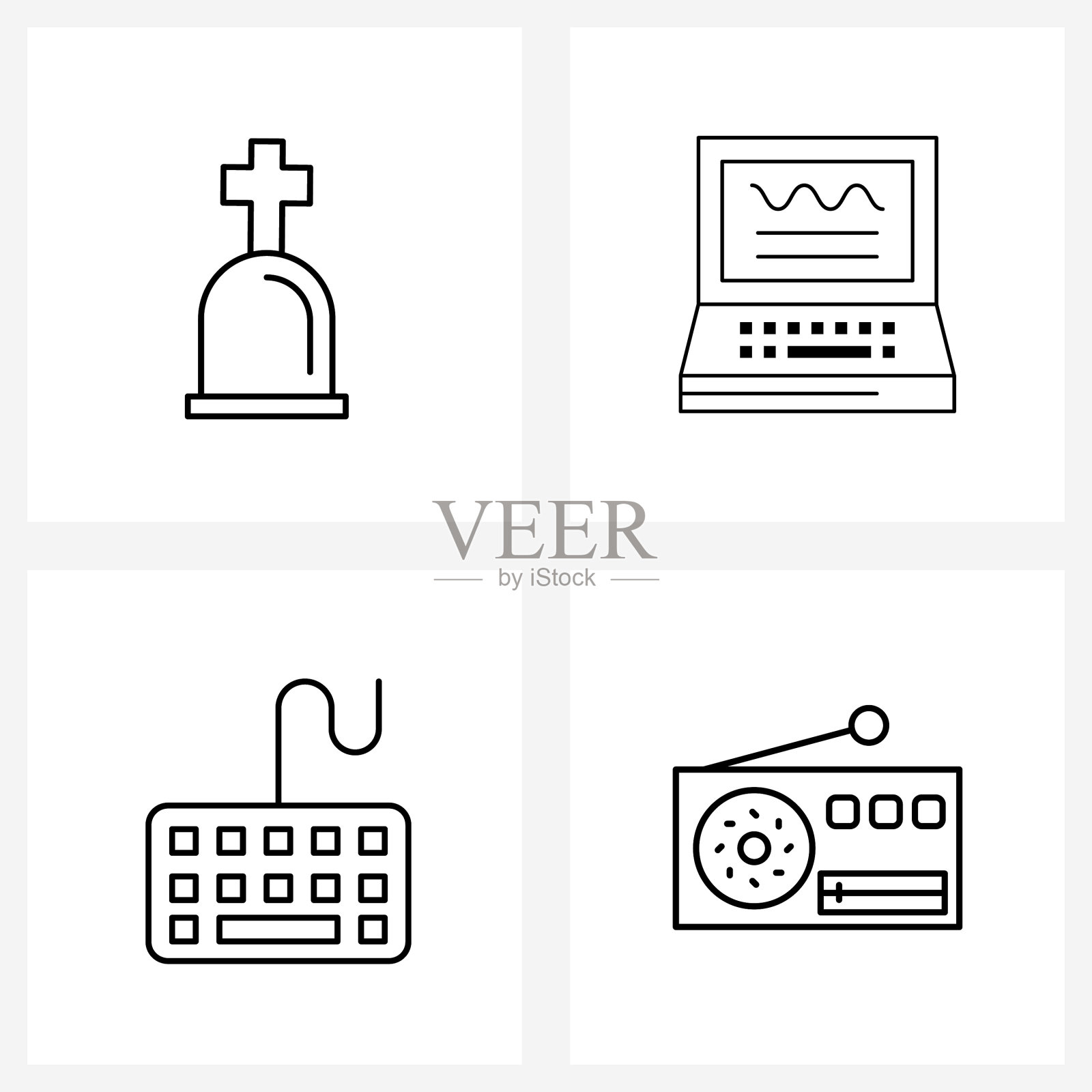 4个通用线图标用于网络和移动坟墓插画图片素材