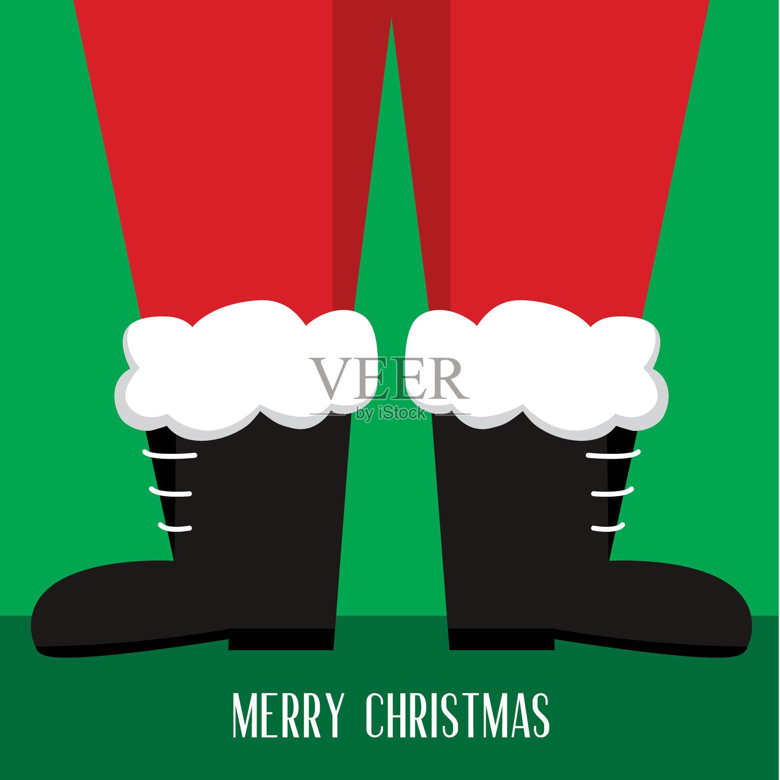 可爱的圣诞老人腿与绿色背景插画图片素材