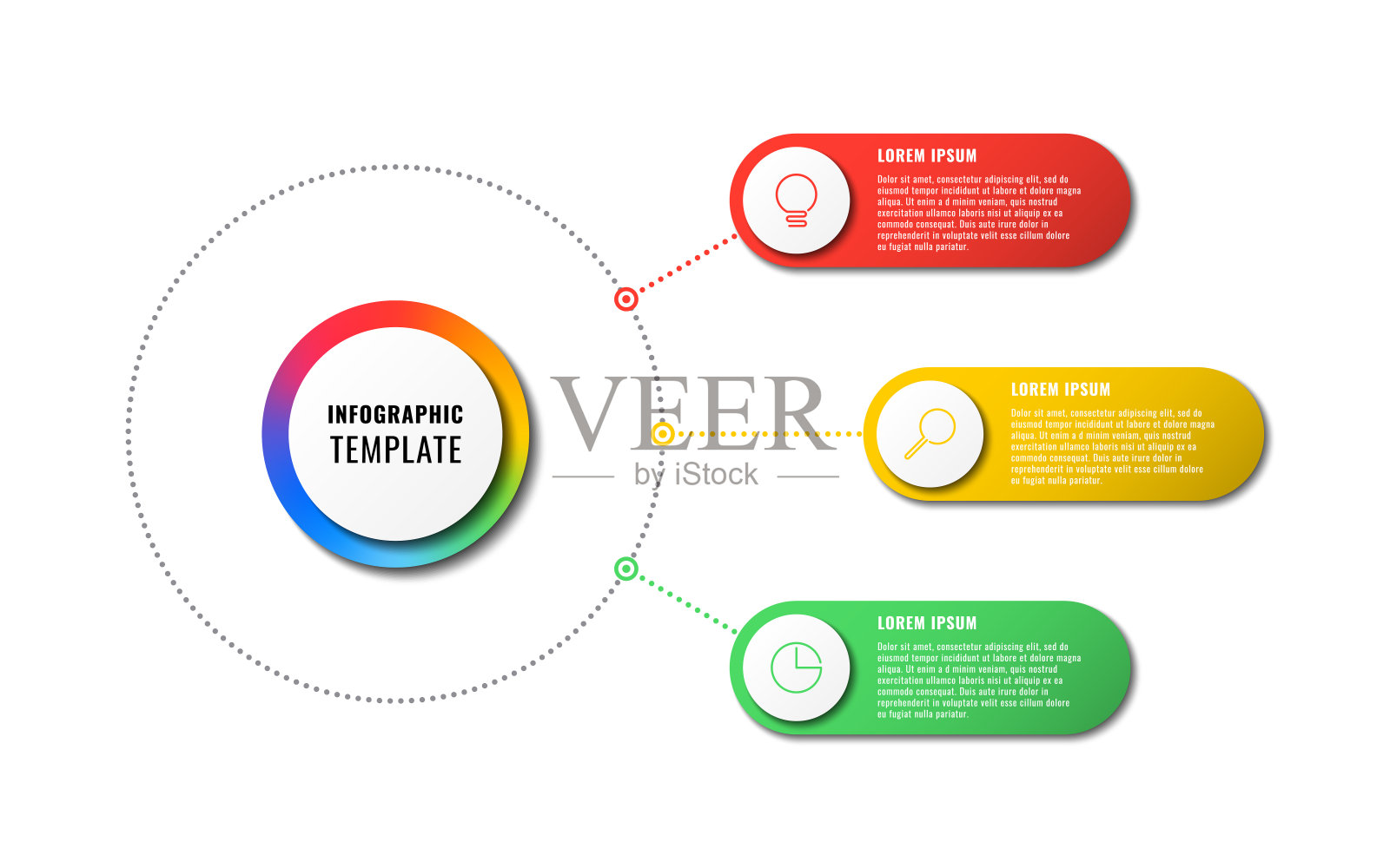 三步多色信息图模板与圆形元素，细线图标和文本框上的白色背景。矢量业务流程可视化插图易于编辑和自定义。每股收益10插画图片素材