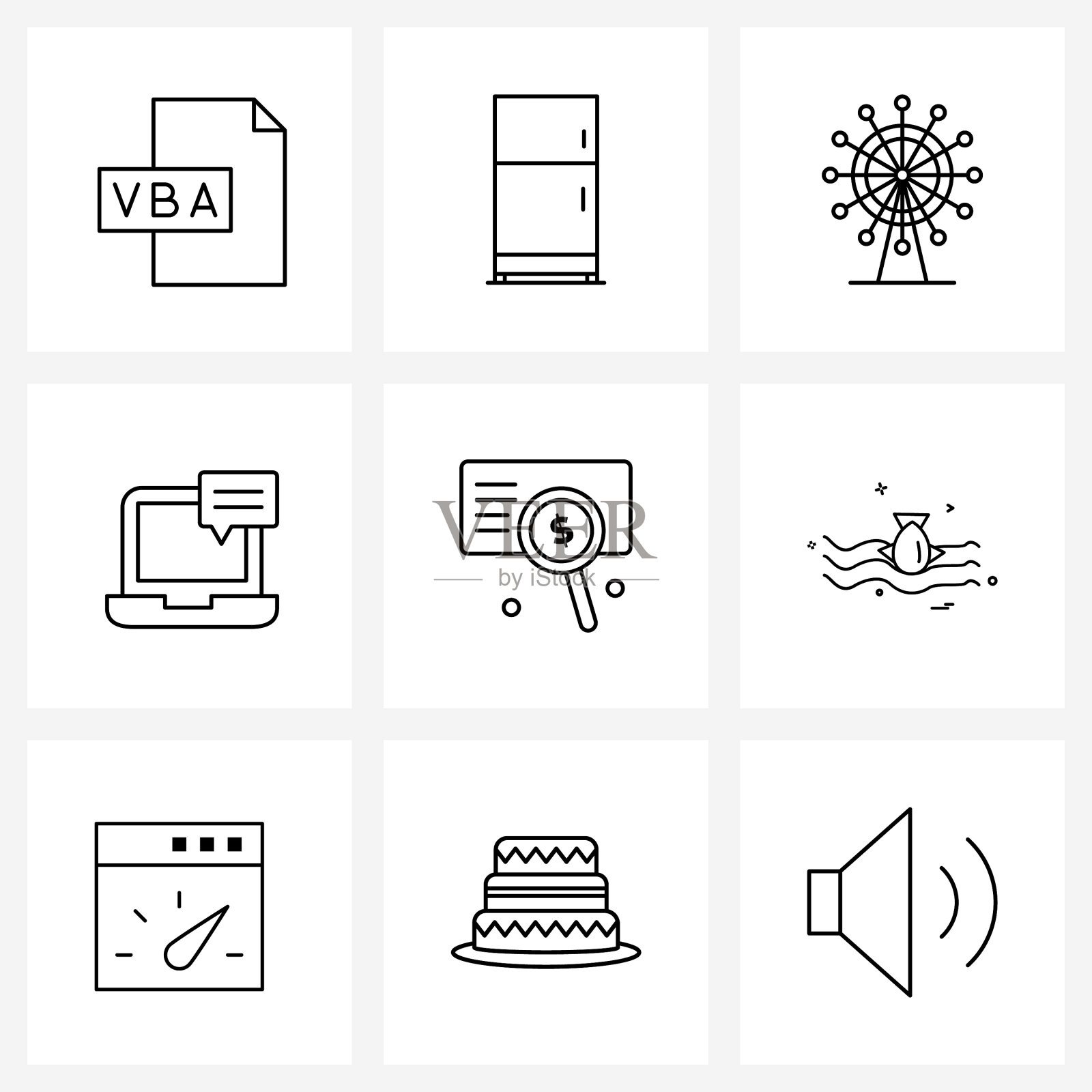 设置9个现代线条图标夏季检查图标素材