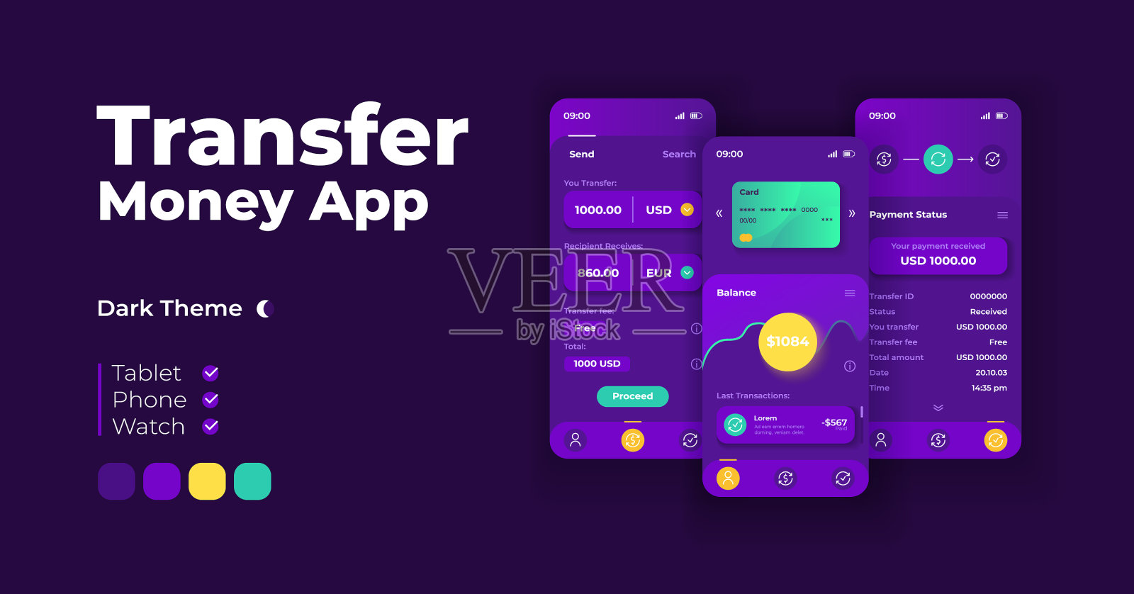 卡通智能手机转账应用界面插画图片素材