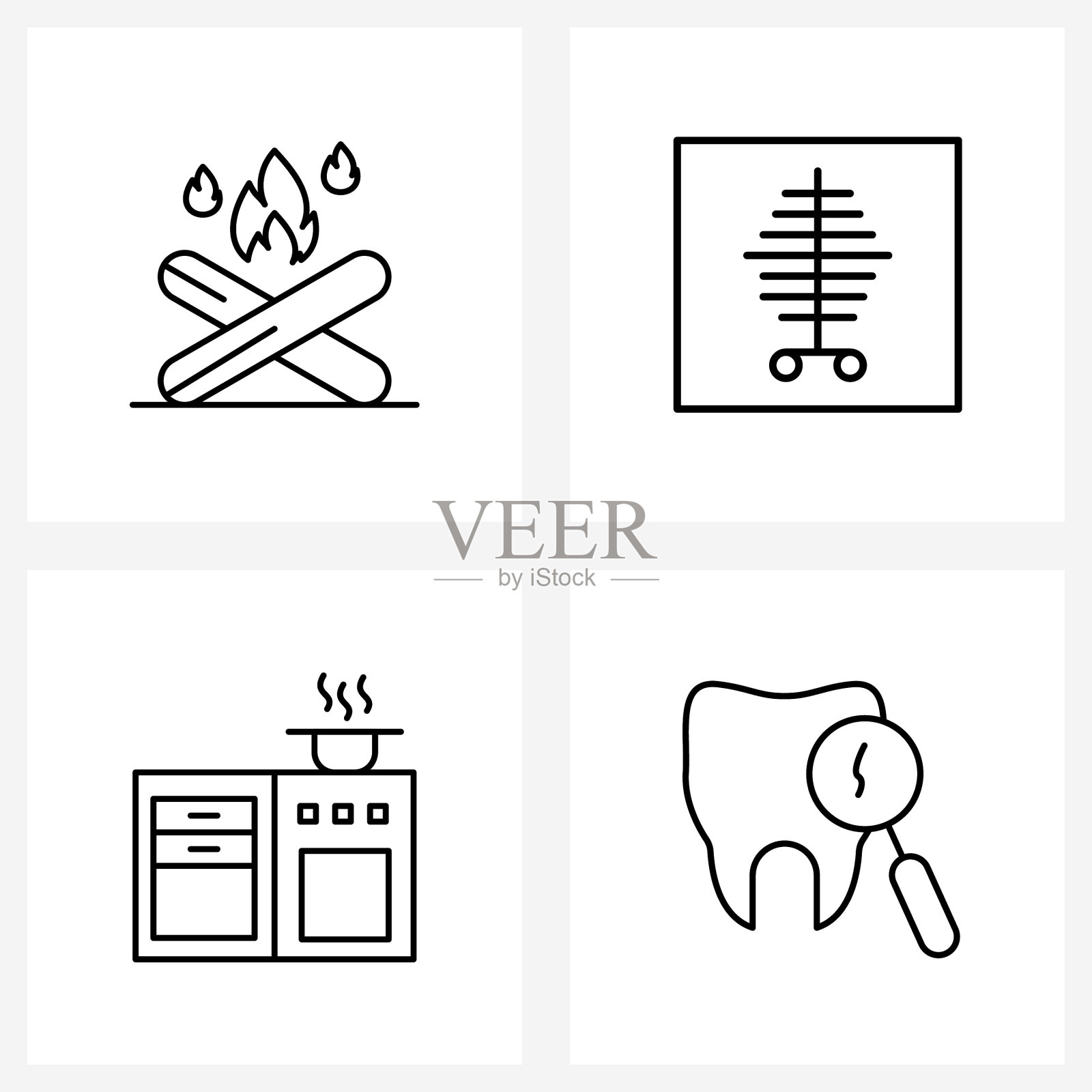设置4现代线图标篝火烹饪插画图片素材