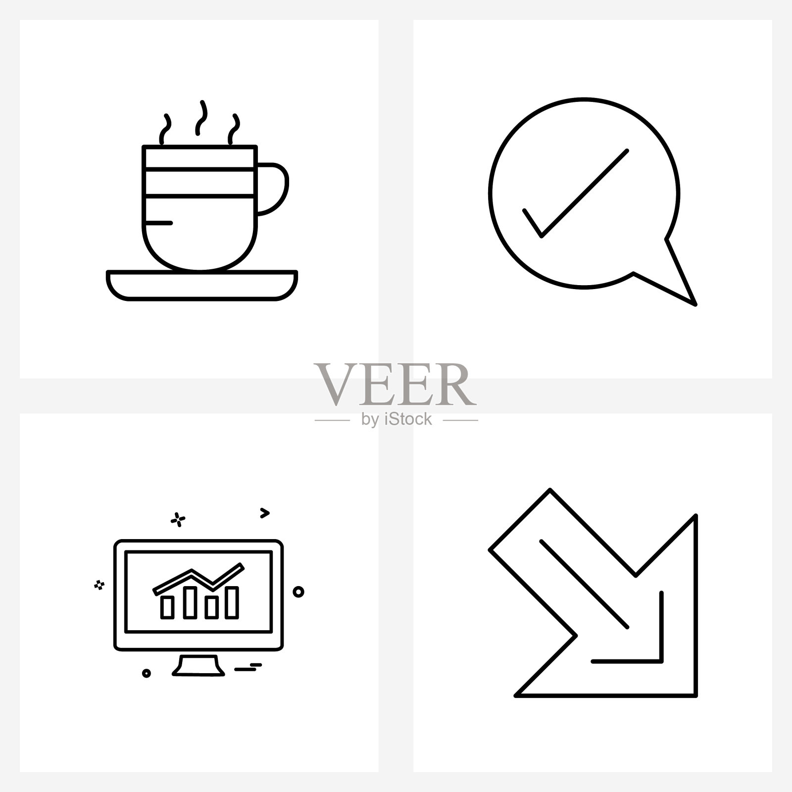 移动用户界面线图标设置4个现代象形图图标素材