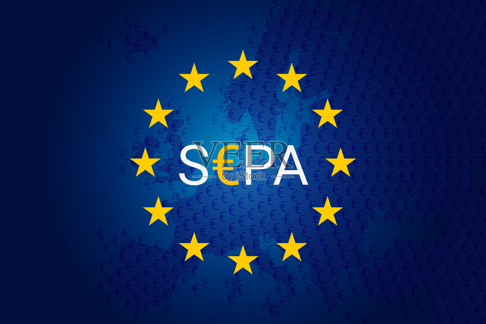 SEPA -单一欧元支付区域。欧洲联盟旗-欧盟插画图片素材