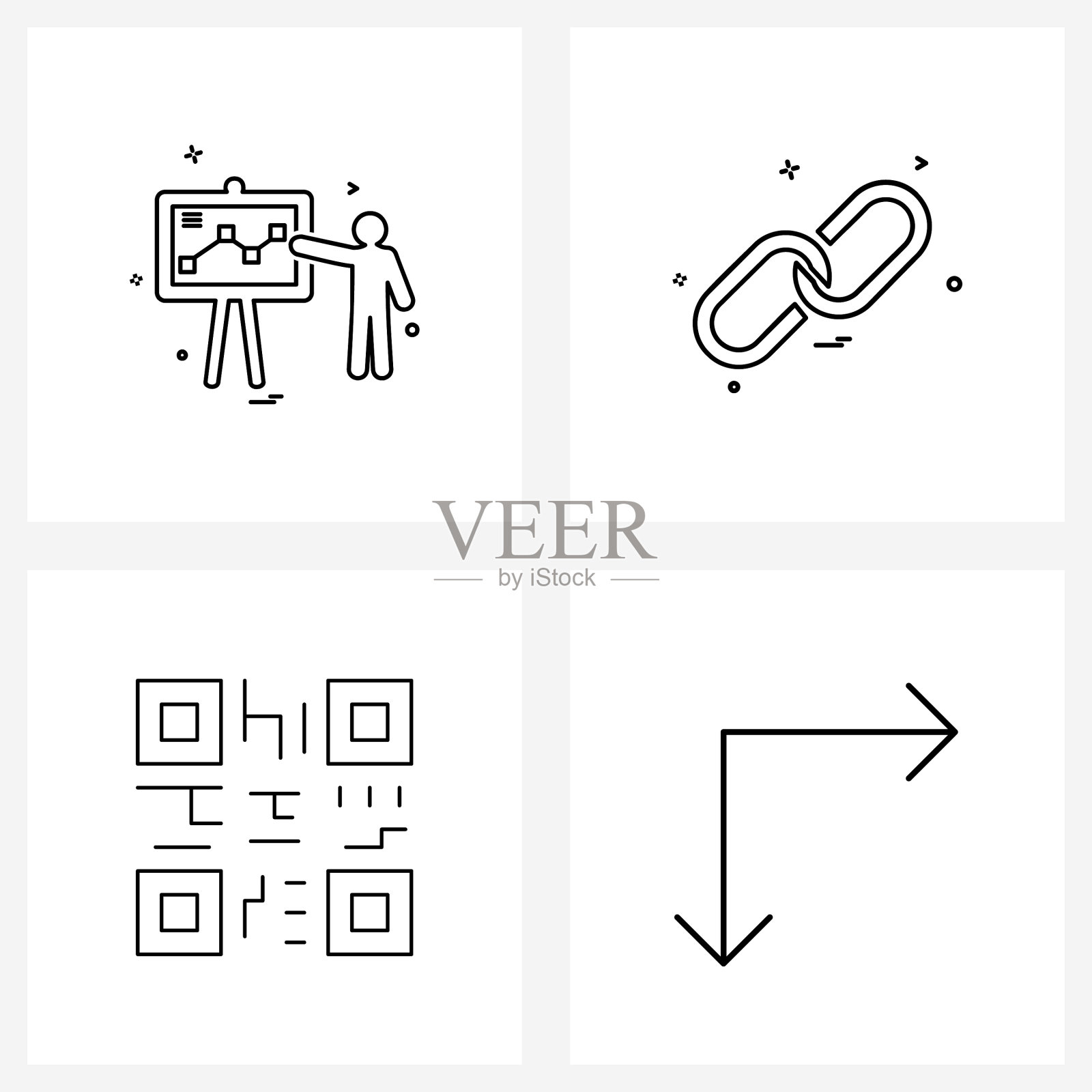线条图标集4个现代符号图形展开图标素材