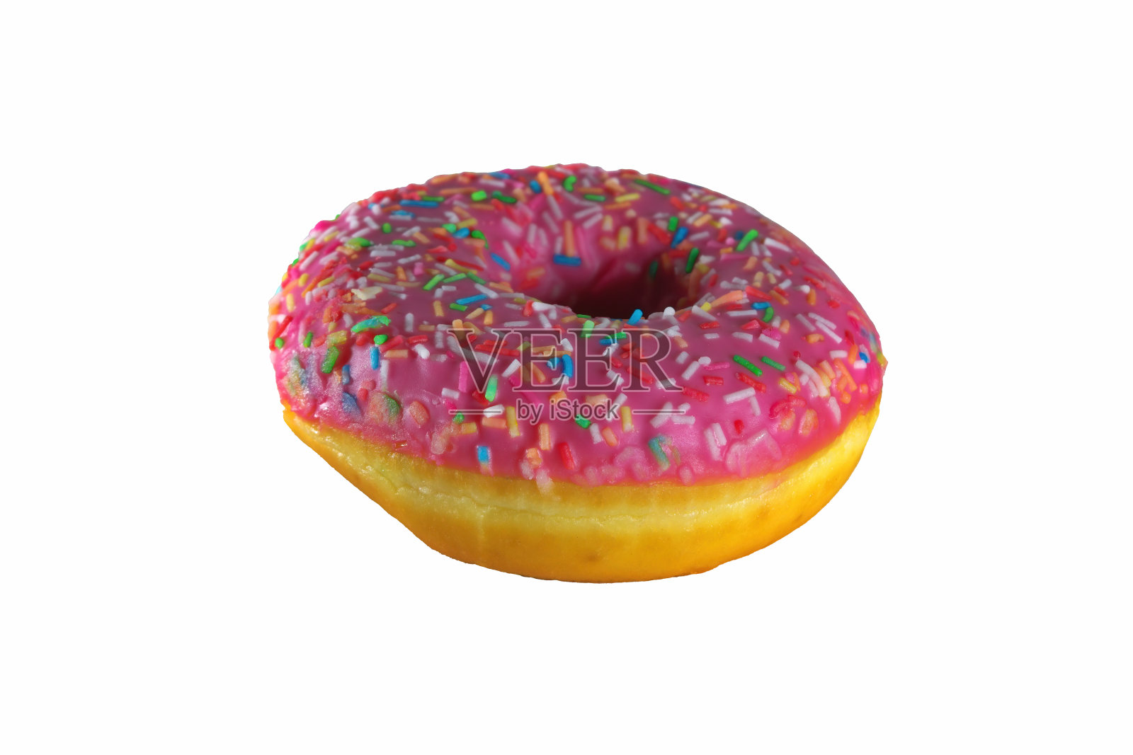 甜甜圈与点缀孤立在白色背景顶视图。照片摄影图片