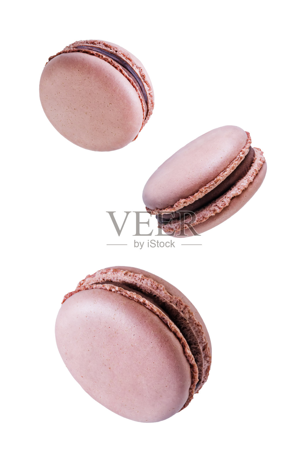 巧克力马卡龙，白色孤立的背景照片摄影图片