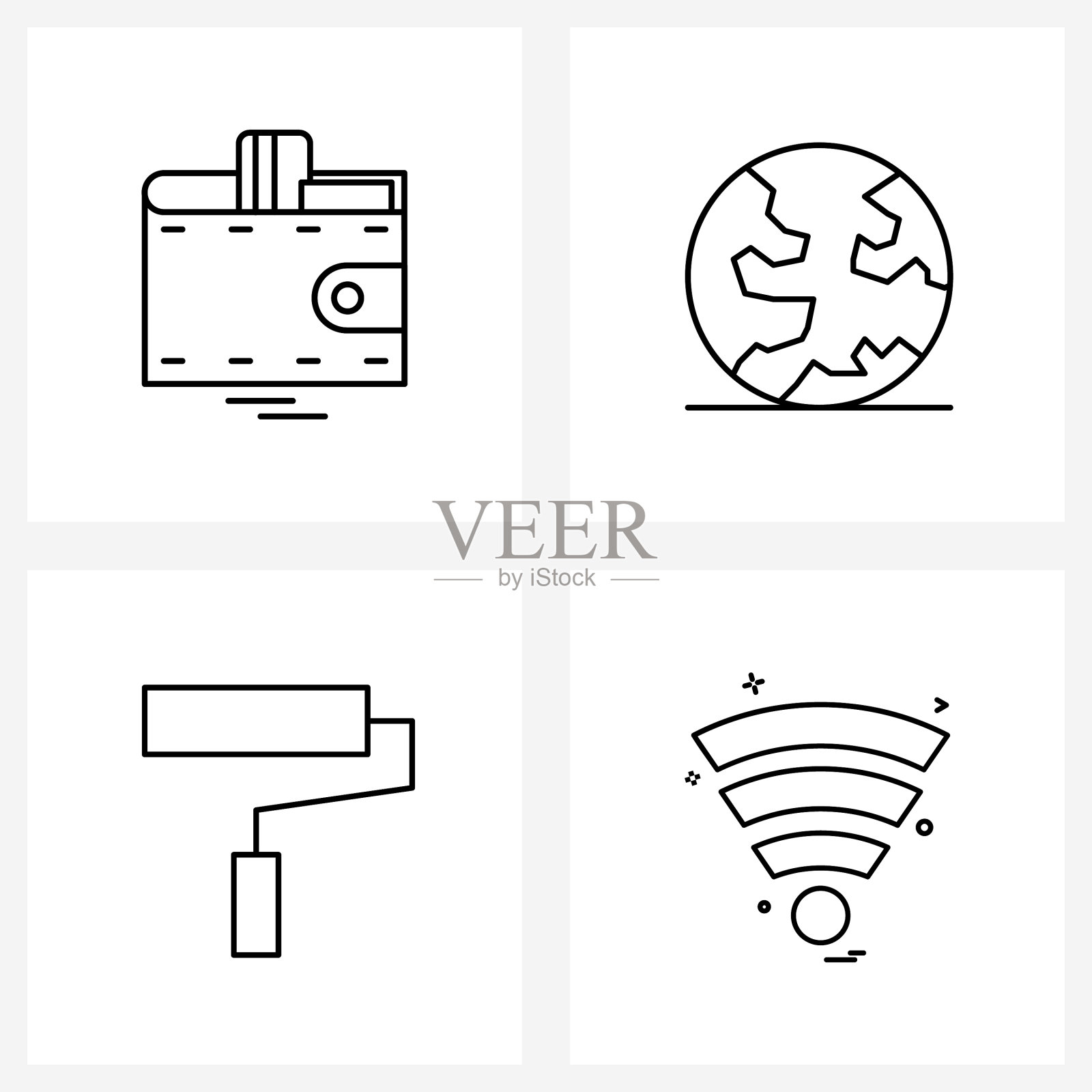 移动用户界面线图标设置4个现代象形图图标素材