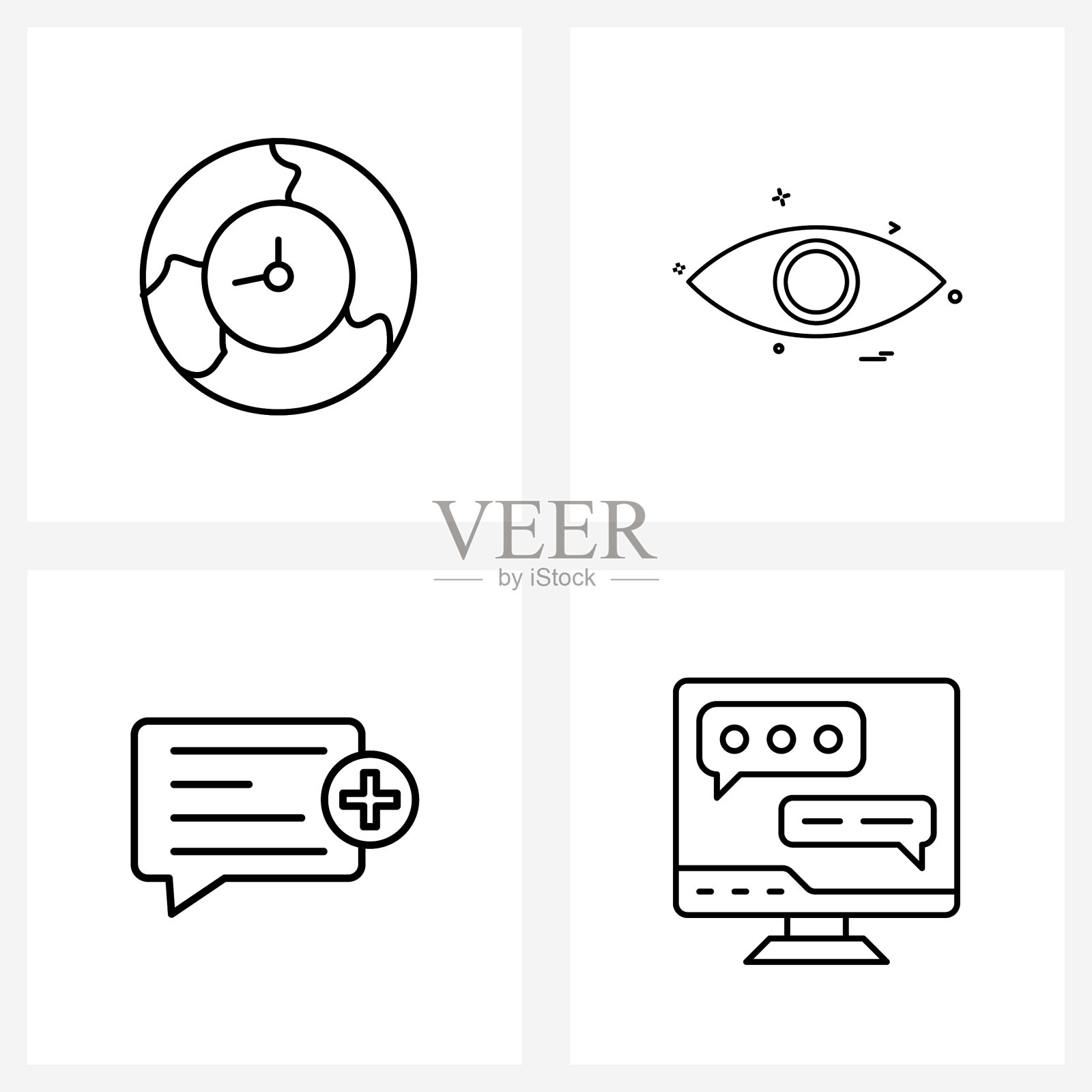 设置4个简单的线条图标为网页和打印这样图标素材