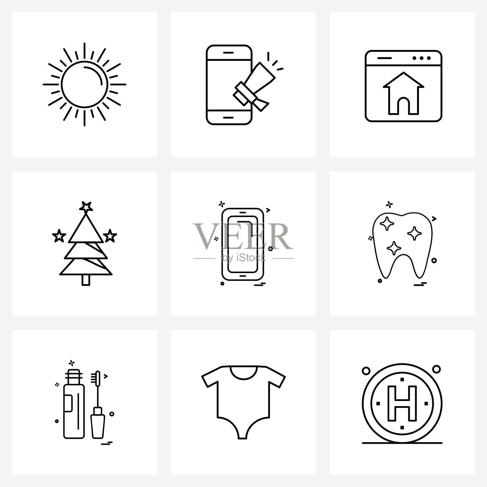 设置9个现代线条图标医药智能图标素材