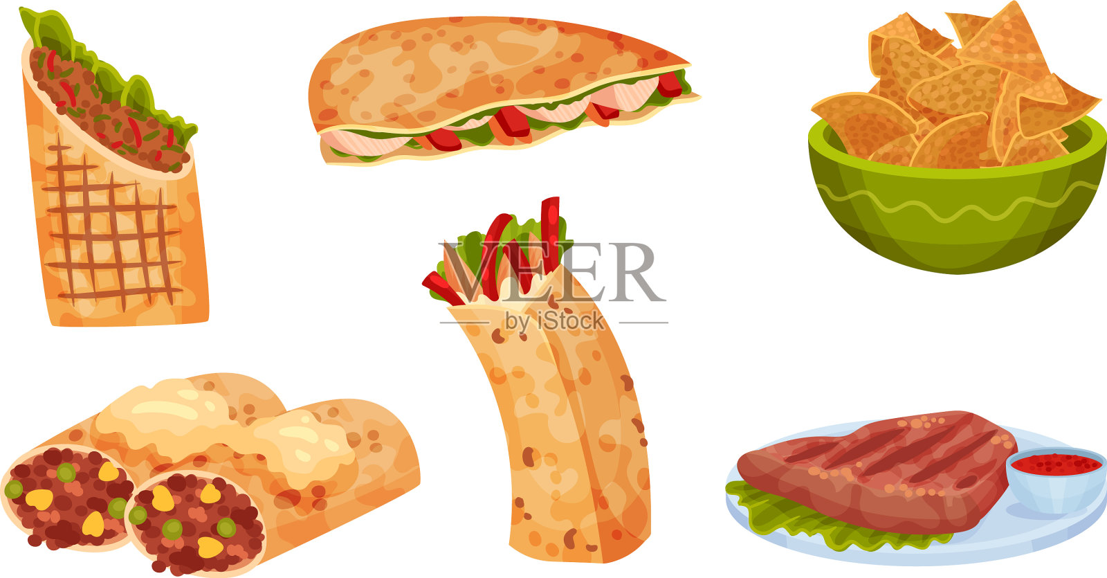 墨西哥小吃和菜肴集开胃插画图片素材