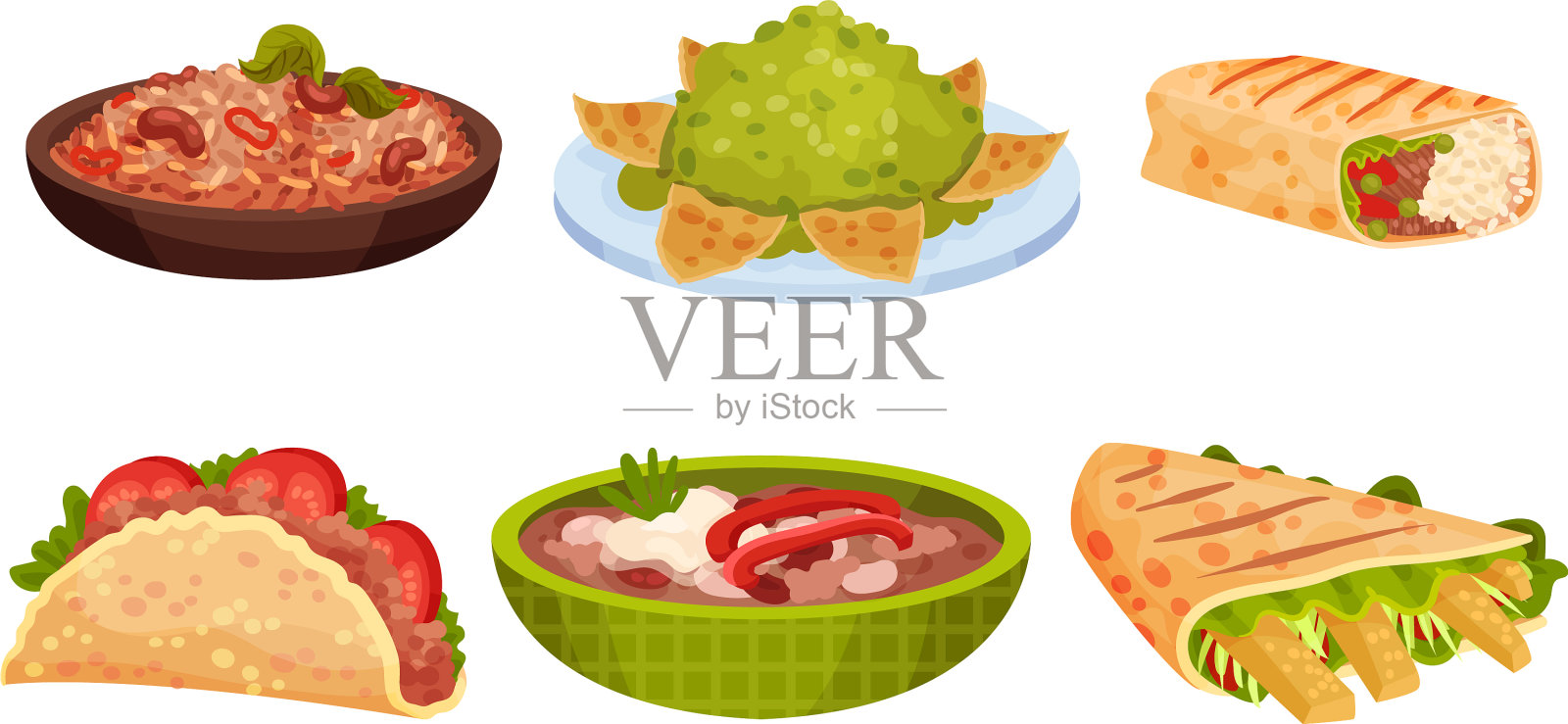 墨西哥小吃和菜肴集开胃插画图片素材