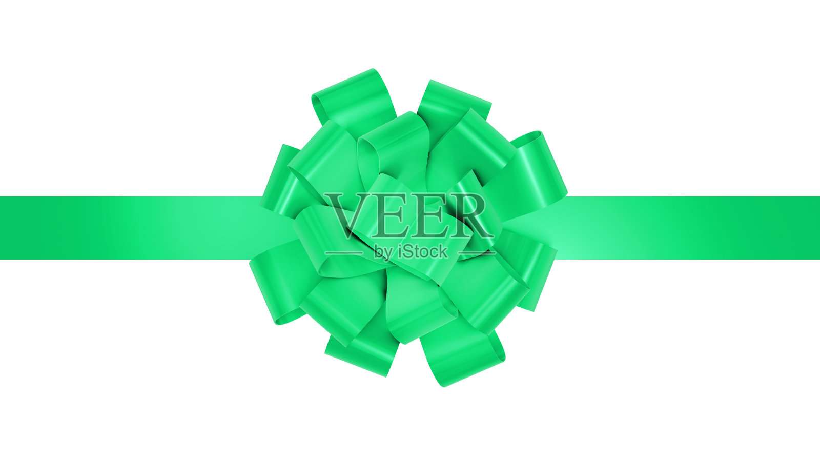绿色的丝带作为圣诞礼物。装饰绿色的礼品彩带上隔离白色。3 d渲染。照片摄影图片